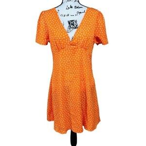 Cotton on orange dress Deep neckline short sleeve A-line  size M cottagecore